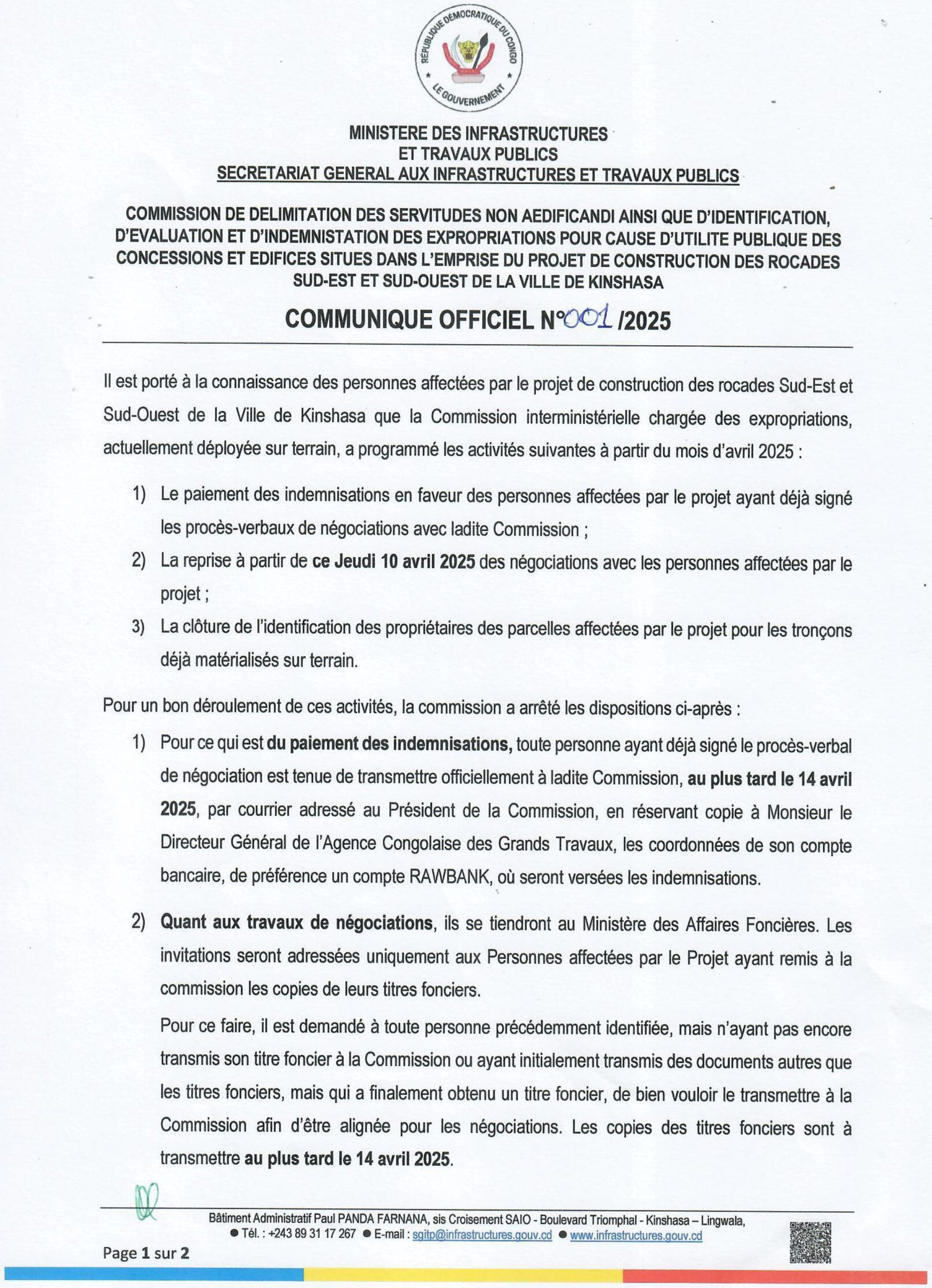 Lire la suite à propos de l’article COMMUNIQUE OFFICIEL N°001 /2025